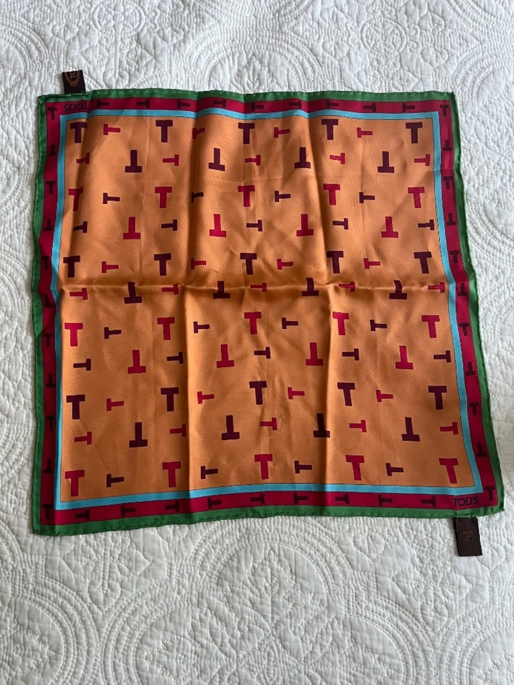 Tod's Orange, Pink,  and Green Silk Scarf